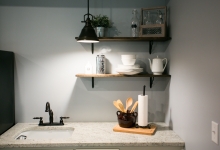 granite countertop-minimal shelving-