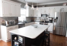 granite countertops-stainless steel-bookcase