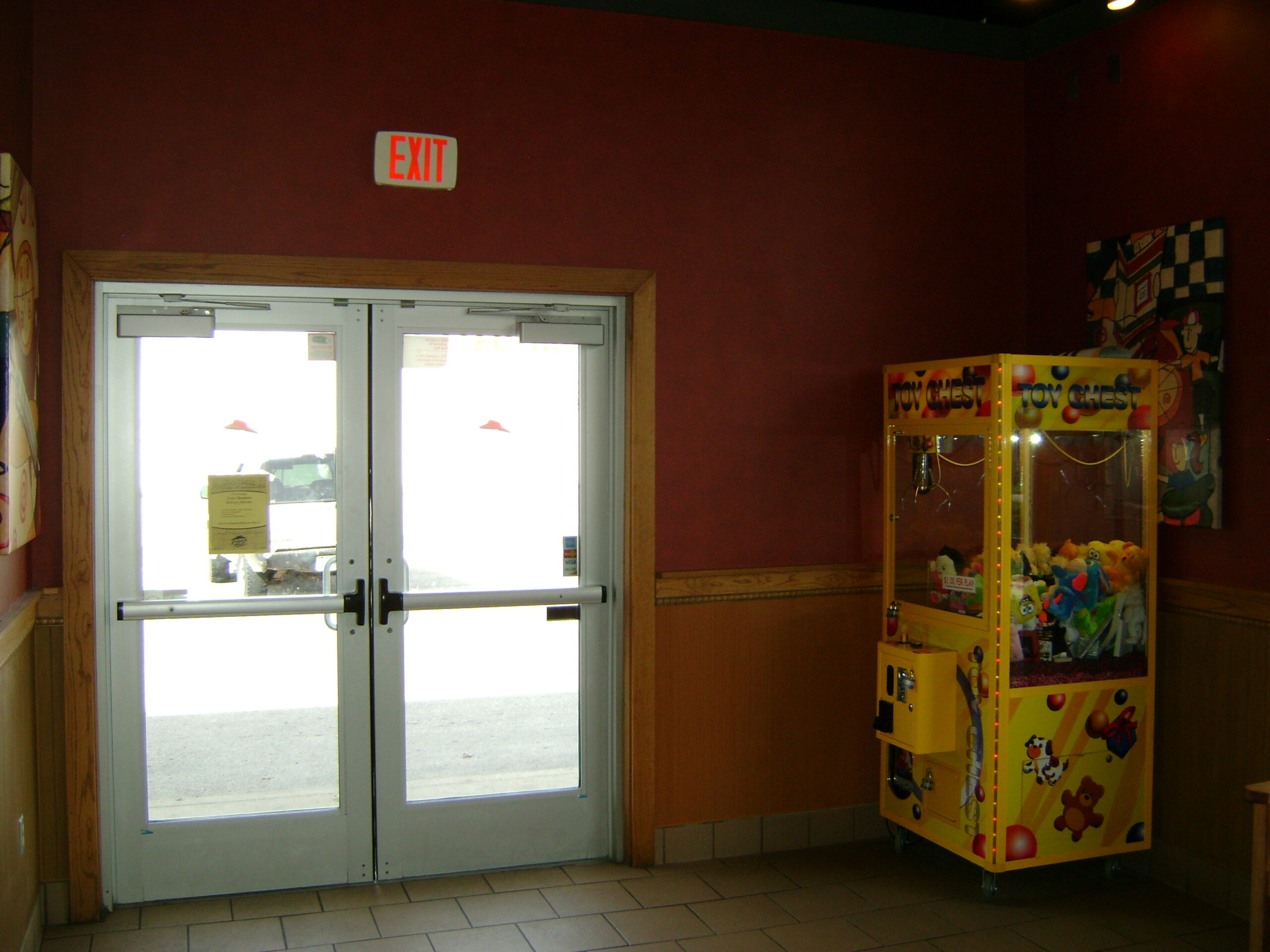 Restored interior of a commercial restaurant after structural repairs and restoration following a vehicle impact.